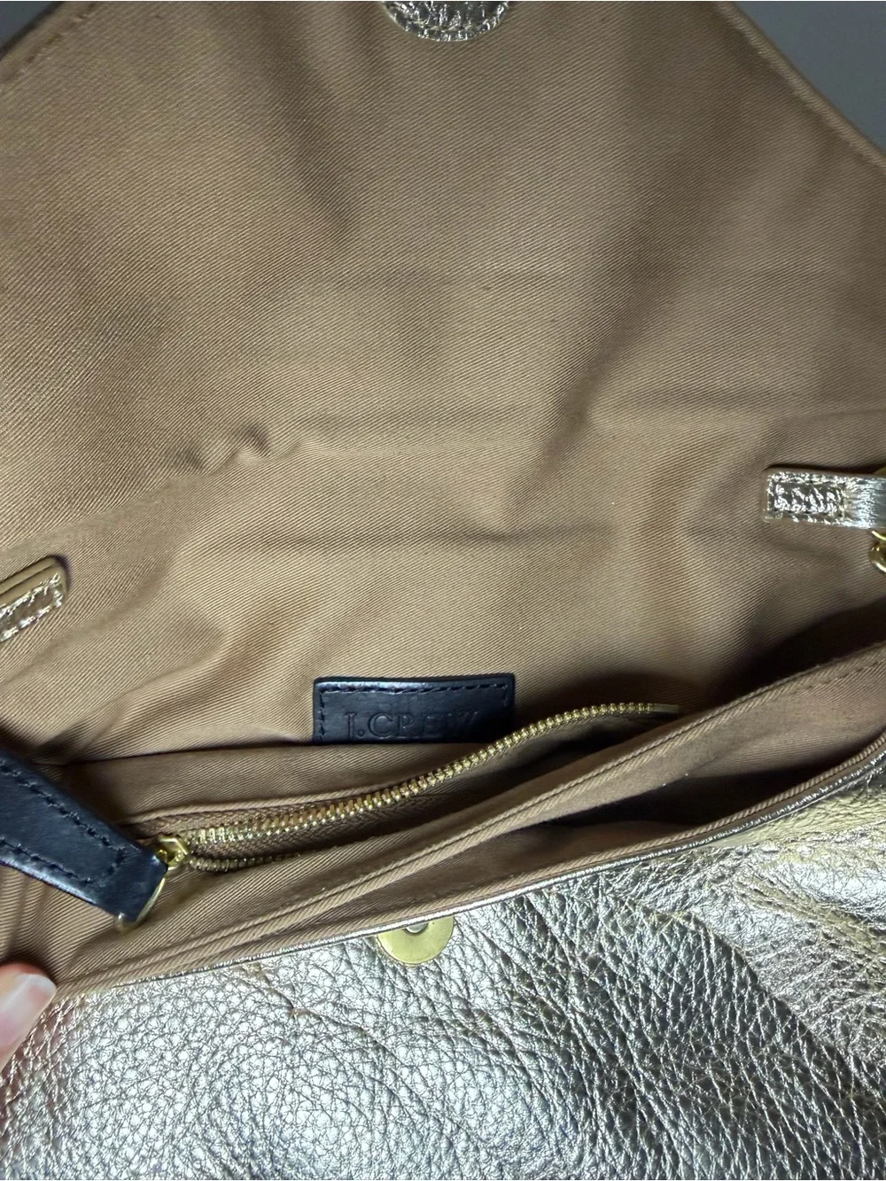 J.Crew Gold Leather Envelope Clutch Purse with Strap - Never Used